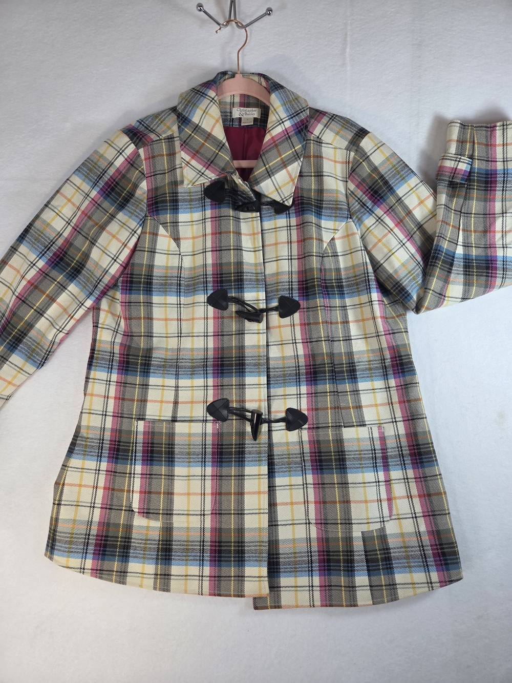 Christopher & Banks Plaid Toggle Coat Size L Multicolor Cotton Blend Lined Jacke
